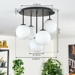 hofstein Gastor Plafonnier, Boule lumineuse 45 cm Blanc, 5 lumières