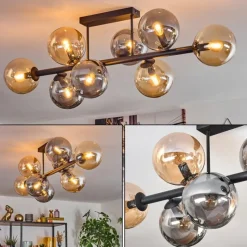 hofstein Gastor Plafonnier, Boule lumineuse Ambre, Fumé, 8 lumières