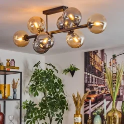 hofstein Gastor Plafonnier, Boule lumineuse Ambre, Fumé, 8 lumières