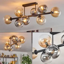 hofstein Gastor Plafonnier, Boule lumineuse Ambre, Clair, Fumé, 8 lumières