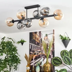 hofstein Gastor Plafonnier, Boule lumineuse Ambre, Clair, Fumé, 8 lumières