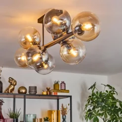 hofstein Gastor Plafonnier, Boule lumineuse Ambre, Clair, Fumé, 8 lumières