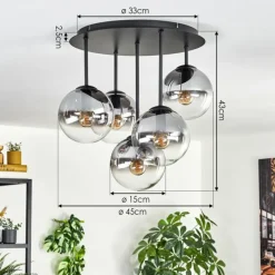 hofstein Gastor Plafonnier, Boule lumineuse 45 cm Clair, Fumé, 5 lumières