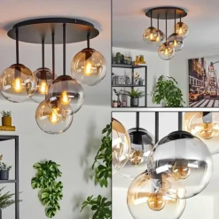 hofstein Gastor Plafonnier, Boule lumineuse 45 cm Ambre, Clair, Fumé, 5 lumières