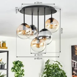 hofstein Gastor Plafonnier, Boule lumineuse 45 cm Ambre, Clair, Fumé, 5 lumières