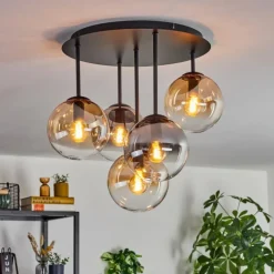 hofstein Gastor Plafonnier, Boule lumineuse 45 cm Ambre, Clair, Fumé, 5 lumières