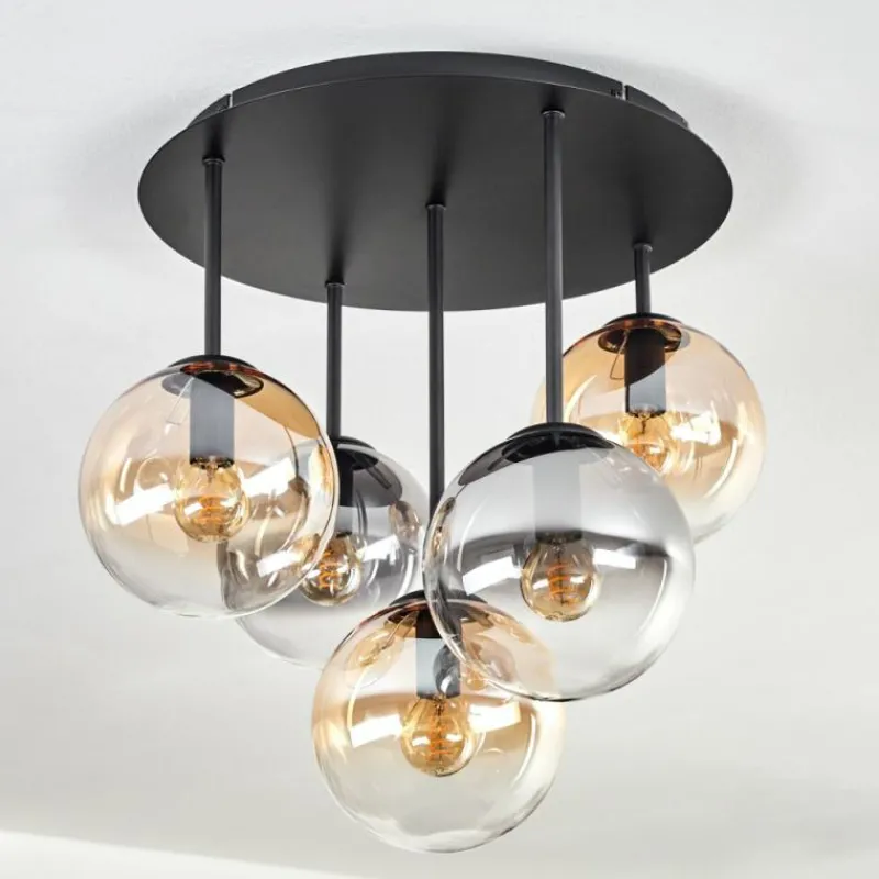 hofstein Gastor Plafonnier, Boule lumineuse 45 cm Ambre, Clair, Fumé, 5 lumières