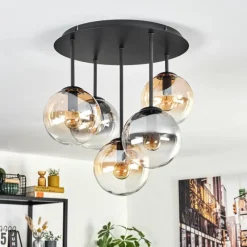 hofstein Gastor Plafonnier, Boule lumineuse 45 cm Ambre, Clair, Fumé, 5 lumières