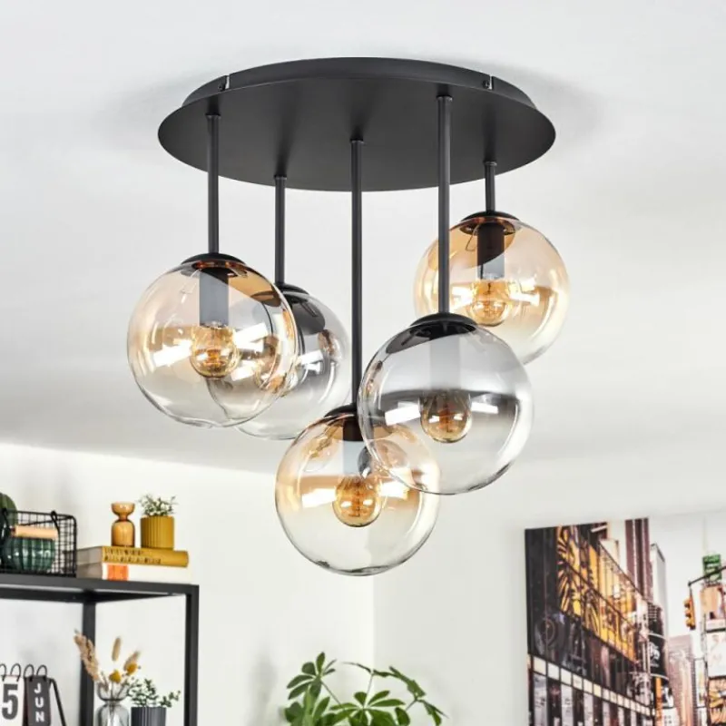 hofstein Gastor Plafonnier, Boule lumineuse 45 cm Ambre, Clair, Fumé, 5 lumières