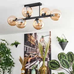 hofstein Gastor Plafonnier, Boule lumineuse Ambre, 6 lumières