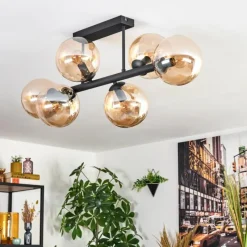 hofstein Gastor Plafonnier, Boule lumineuse Ambre, 6 lumières