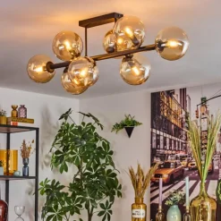 hofstein Gastor Plafonnier, Boule lumineuse Ambre, 8 lumières