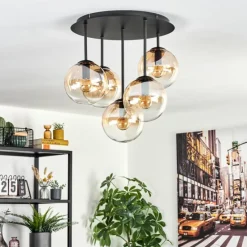 hofstein Gastor Plafonnier, Boule lumineuse 45 cm Ambre, Clair, 5 lumières