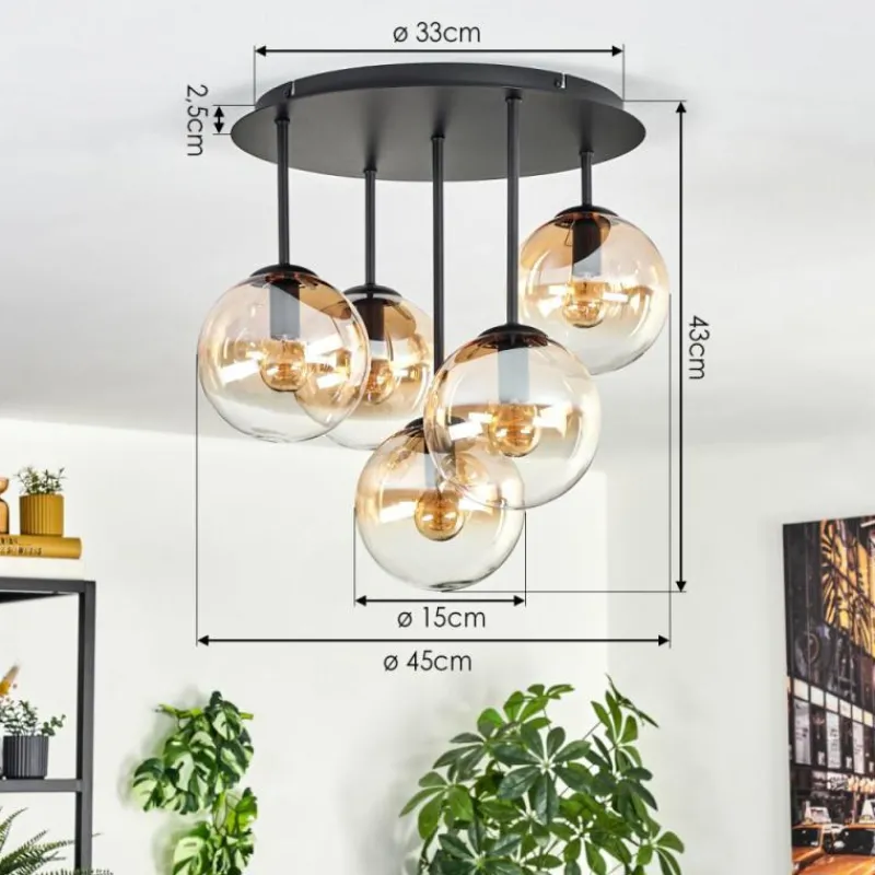 hofstein Gastor Plafonnier, Boule lumineuse 45 cm Ambre, Clair, 5 lumières