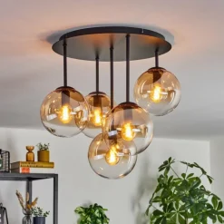 hofstein Gastor Plafonnier, Boule lumineuse 45 cm Ambre, Clair, 5 lumières