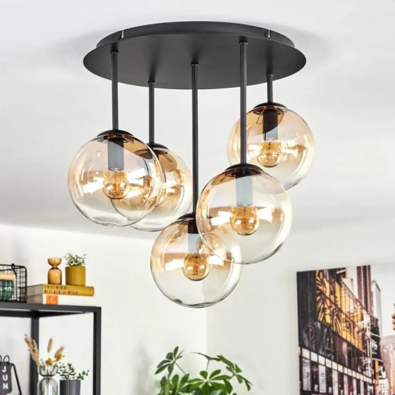 hofstein Gastor Plafonnier, Boule lumineuse 45 cm Ambre, Clair, 5 lumières