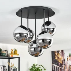 hofstein Gastor Plafonnier, Boule lumineuse 45 cm Chrome, Fumé, 5 lumières
