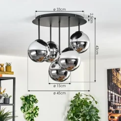 hofstein Gastor Plafonnier, Boule lumineuse 45 cm Chrome, Fumé, 5 lumières
