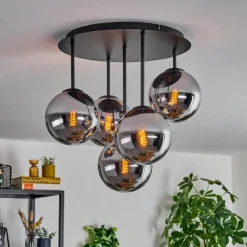 hofstein Gastor Plafonnier, Boule lumineuse 45 cm Chrome, Fumé, 5 lumières