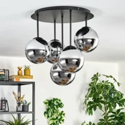 hofstein Gastor Plafonnier, Boule lumineuse 45 cm Chrome, Fumé, 5 lumières