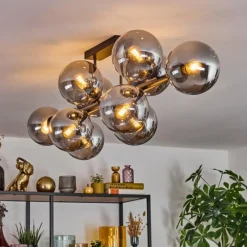hofstein Gastor Plafonnier, Boule lumineuse Fumé, 10 lumières