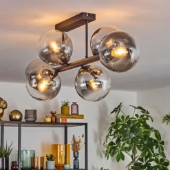 Suspension Verre Fumé-hofstein Gastor Plafonnier, Boule lumineuse Clair, Fumé, 6 lumières