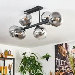 Suspension Verre Fumé-hofstein Gastor Plafonnier, Boule lumineuse Clair, Fumé, 6 lumières