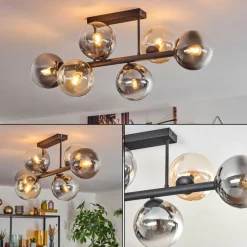 hofstein Gastor Plafonnier, Boule lumineuse Ambre, Clair, Fumé, 6 lumières