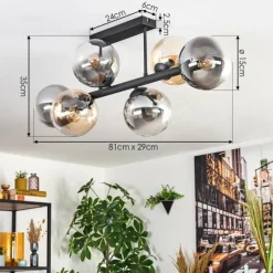 hofstein Gastor Plafonnier, Boule lumineuse Ambre, Clair, Fumé, 6 lumières