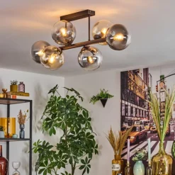 hofstein Gastor Plafonnier, Boule lumineuse Ambre, Clair, Fumé, 6 lumières