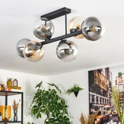 hofstein Gastor Plafonnier, Boule lumineuse Ambre, Clair, Fumé, 6 lumières