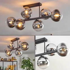 hofstein Gastor Plafonnier, Boule lumineuse Chrome, Clair, Fumé, 6 lumières