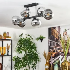 hofstein Gastor Plafonnier, Boule lumineuse Chrome, Clair, Fumé, 6 lumières