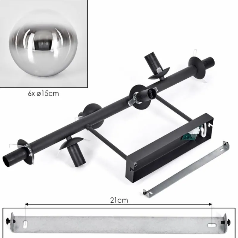 hofstein Gastor Plafonnier, Boule lumineuse Chrome, Clair, Fumé, 6 lumières