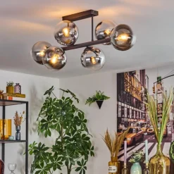 hofstein Gastor Plafonnier, Boule lumineuse Chrome, Clair, Fumé, 6 lumières