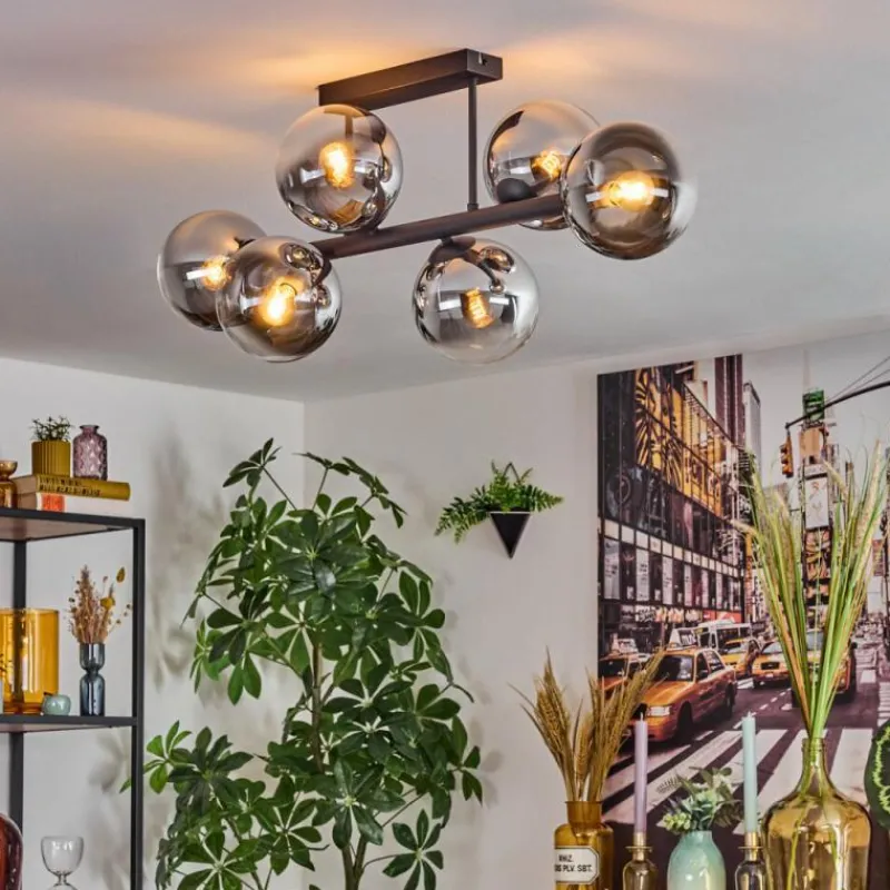 hofstein Gastor Plafonnier, Boule lumineuse Chrome, Clair, Fumé, 6 lumières