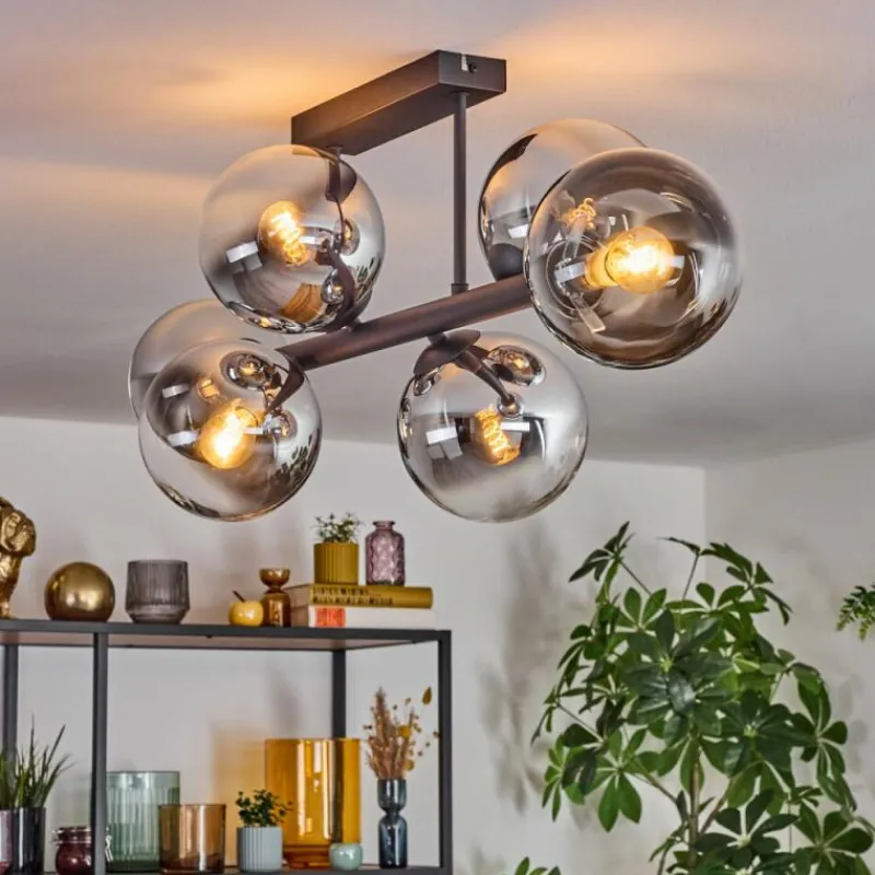 hofstein Gastor Plafonnier, Boule lumineuse Chrome, Clair, Fumé, 6 lumières