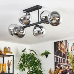 hofstein Gastor Plafonnier, Boule lumineuse Chrome, Clair, Fumé, 6 lumières