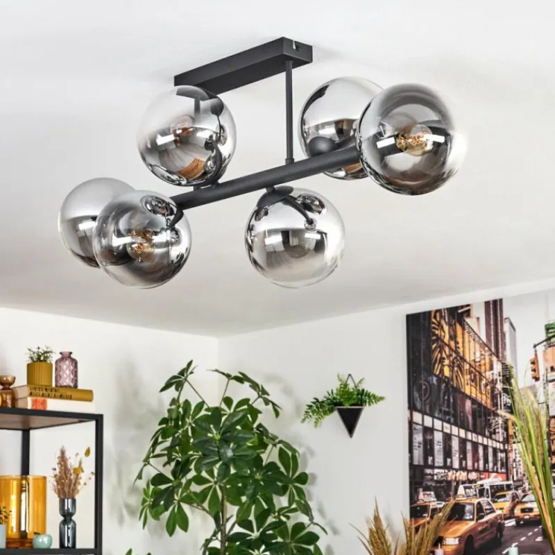 hofstein Gastor Plafonnier, Boule lumineuse Chrome, Clair, Fumé, 6 lumières