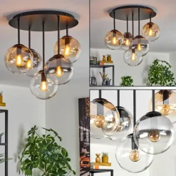hofstein Gastor Plafonnier, Boule lumineuse 45 cm Ambre, Clair, Fumé, 5 lumières