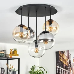 hofstein Gastor Plafonnier, Boule lumineuse 45 cm Ambre, Clair, Fumé, 5 lumières