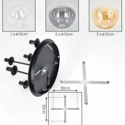 hofstein Gastor Plafonnier, Boule lumineuse 45 cm Ambre, Clair, Fumé, 5 lumières