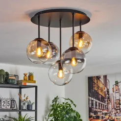 hofstein Gastor Plafonnier, Boule lumineuse 45 cm Ambre, Clair, Fumé, 5 lumières
