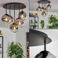 hofstein Gastor Plafonnier, Boule lumineuse 45 cm Chrome, Clair, Fumé, 5 lumières