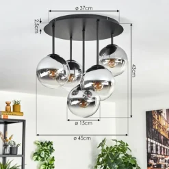 hofstein Gastor Plafonnier, Boule lumineuse 45 cm Chrome, Clair, Fumé, 5 lumières