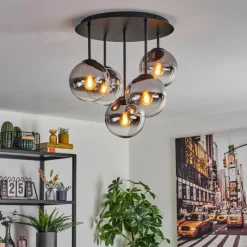 hofstein Gastor Plafonnier, Boule lumineuse 45 cm Chrome, Clair, Fumé, 5 lumières