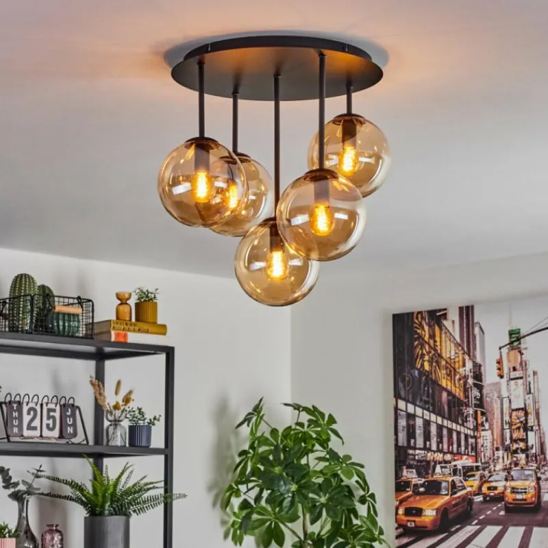hofstein Gastor Plafonnier, Boule lumineuse 45 cm Ambre, 5 lumières