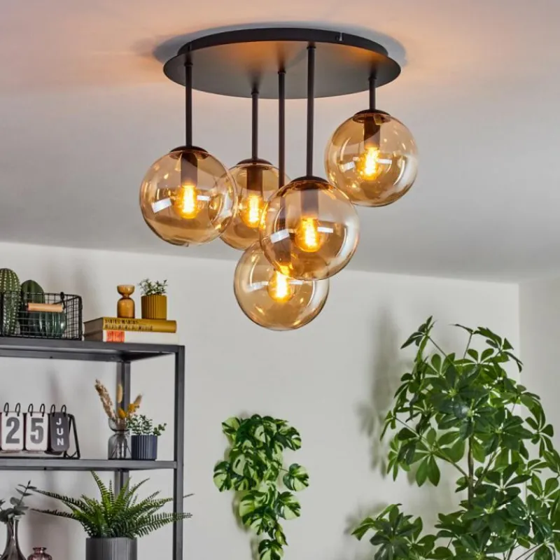 hofstein Gastor Plafonnier, Boule lumineuse 45 cm Ambre, 5 lumières