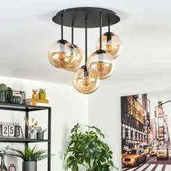 hofstein Gastor Plafonnier, Boule lumineuse 45 cm Ambre, 5 lumières