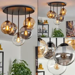 hofstein Gastor Plafonnier, Boule lumineuse 45 cm Ambre, Clair, Fumé, 5 lumières